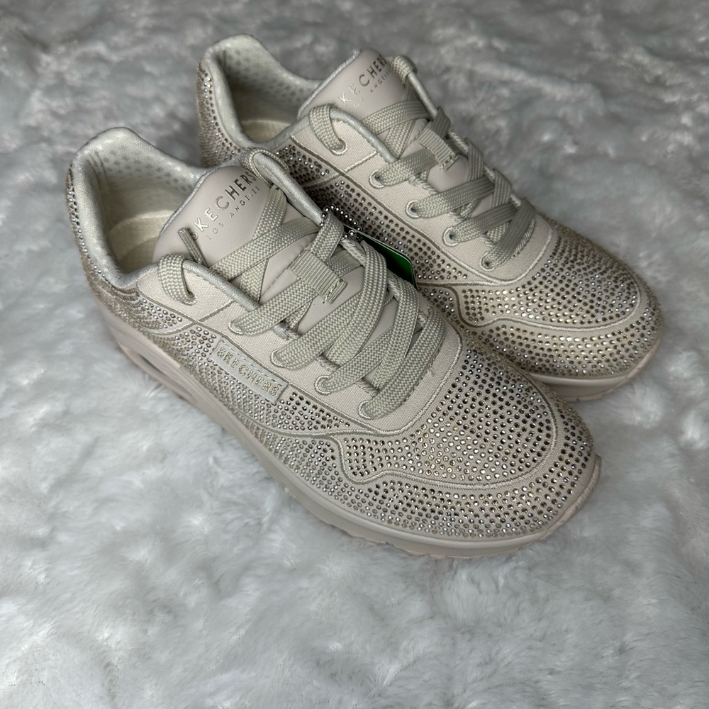 NEW Beige Rhinestone Skechers Sneakers